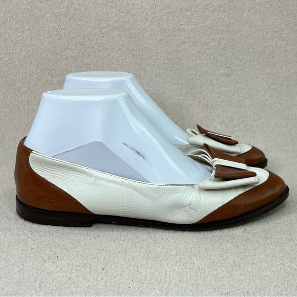 Vintage Bertie Leather Bow Flats Loafers-Cream/Brown-Women’s 7-Vtg-Retro-Classic - Picture 4 of 13